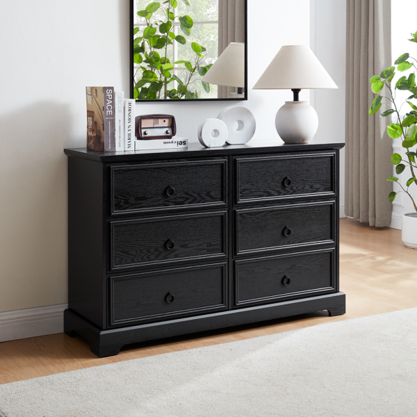 Modern Farmhouse 6-Drawer Chest of Drawers for Bedroom, Wooden Bedroom Drawer Dresser with 6 Storage Drawers,6 Drawer Dresser Chests for Bedroom Black