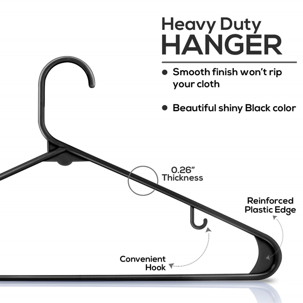 60PCS Black Plastic Hangers For Clothing, Closet, Coats & Shirts. Durable, Thick, Tough & Space Saving Everyday Standard Use Room Essentials Fits Dresses, Shirts, Tops