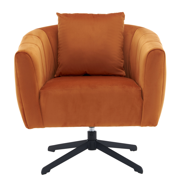 360° Swivel Accent Chair, Modern Velvet Fabric Living Room Armchair, Comfy Wide Upholstered with Fluffy Cushion and Metal Legs, Barrel Chairs for Living Room, Lounge, Office Burnt orange