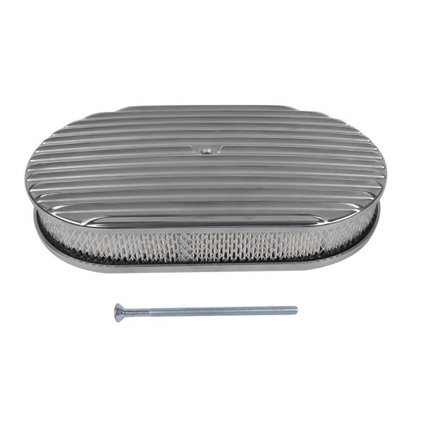 15" Oval Full Finned Polished Aluminum Air Cleaner Filter For Chevy SBC 350 400