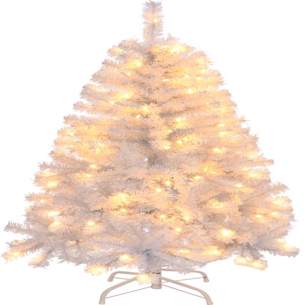 4 FT Pre-lit Artificial Christmas Tree, Hinged Xmas Pine Tree with 346 Branch Tips, 140 Lights and Remote Control for Holiday Party Office Home, White S001