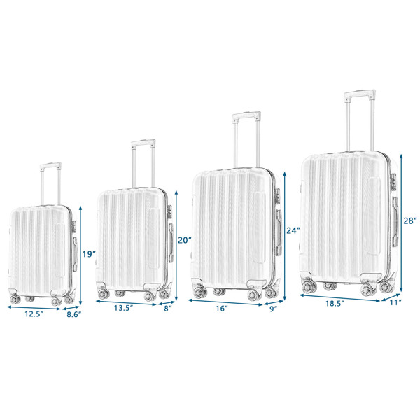 4 Piece Luggage Sets, 16/20/24/28" ABS Durable Suitcase Sets Double Wheels TSA Lock, Gray