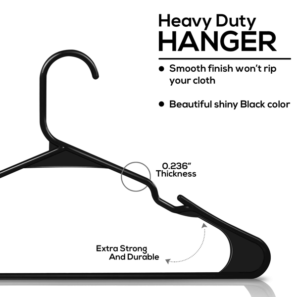 Plastic Hangers - Black. 60PCS Adult clothing hangers. Space-saving, non-slip, durable. With cutouts for closet organization. Suitable for slim coat hangers too. 16.5×9.3 in