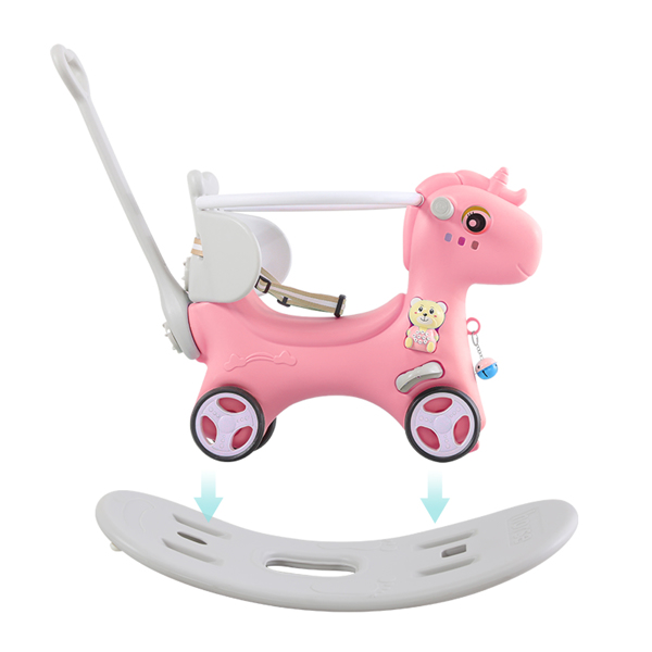 Rocking Horse for Toddlers, Balance Bike Ride On Toys with Push Handle, Backrest and Balance Board for Baby Girl and Boy, Unicorn Kids Riding Birthday, PINK