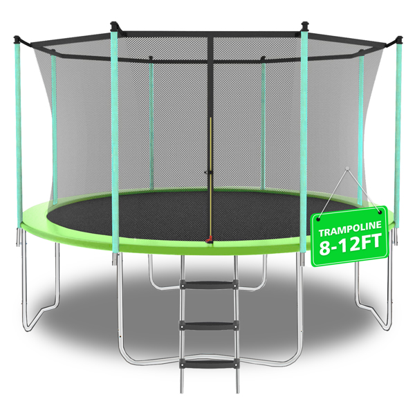 8ft Green Outdoor Toddler Trampoline with Enclosure Safety Net Jumping Fun Trampoline, heavy-duty jump pads, spring-loaded for children and adults, Gifts for Boys/Girls