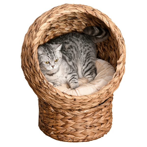 23.5" H Brown cat bed with upholstered, cat basket bed cat house