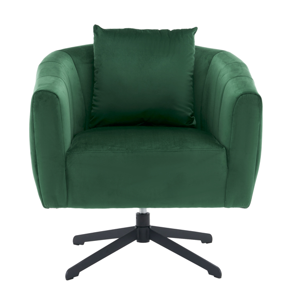 360° Swivel Accent Chair, Modern Velvet Fabric Living Room Armchair, Comfy Wide Upholstered with Fluffy Cushion and Metal Legs, Barrel Chairs for Living Room, Lounge, Office Green