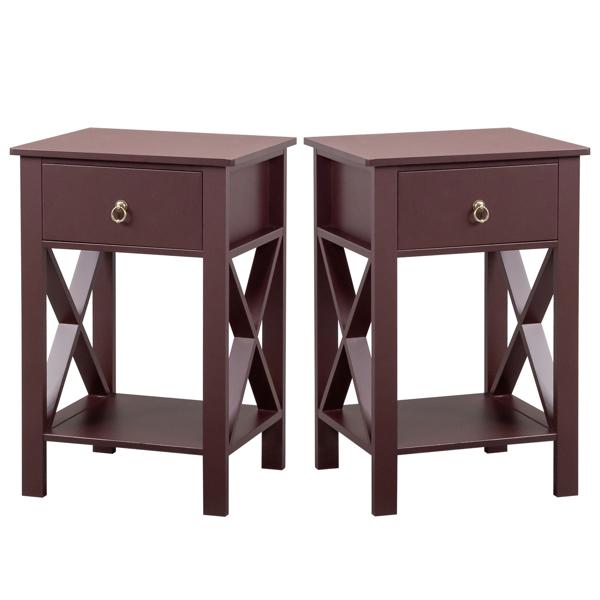 Side Intersection Style Bedside Table Coffee Table with Two-layer Drawer Brown