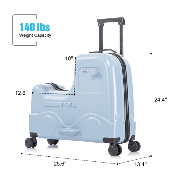 24 Inch Kid's Ride on Suitcase Children's Trolley Luggage with Spinner Wheels \Lock\Safty Belt\Telescoping Handle Blue