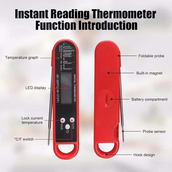 Instant Read Meat Thermometer Digital for Cooking Food, Food Thermometer for Cooking and Baking, Grill Thermometer for Outside Grill, Kitchen Thermometer for Cooking