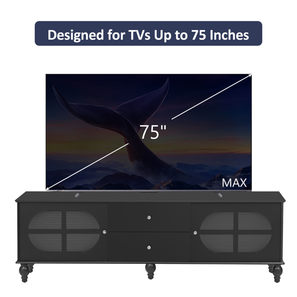 68.9'' Modern TV Stand for TVs up to 75 Inches, Entertainment Center Media Console with Fluted Glass Doors, Five Solid Wood Legs for Living room