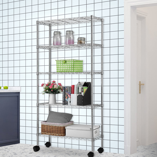 5-Layer Chrome Plated Iron Shelf with 1.5" Nylon Wheels 165*90*35 Chrome