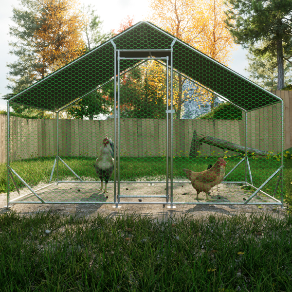 Large Metal Chicken Coop, Walk-in Chicken Run,Galvanized Wire Poultry Chicken Hen Pen Cage, Rabbits Duck Cages with Waterproof and Anti-Ultraviolet Cover for Outside(10' L x 6.6' W x 6.56' H)