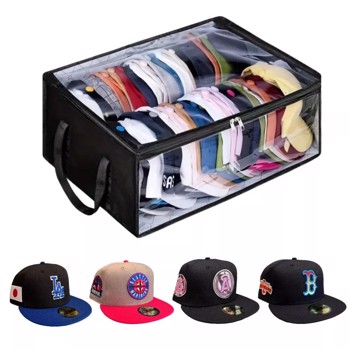 Hat Storage Dust Bag Baseball Hat Cap Organizer Clear Rack Zipper - Black