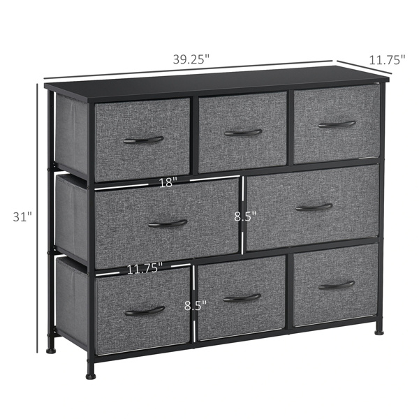 3-layer fabric drawer cabinet with 8 drawers in dark gray