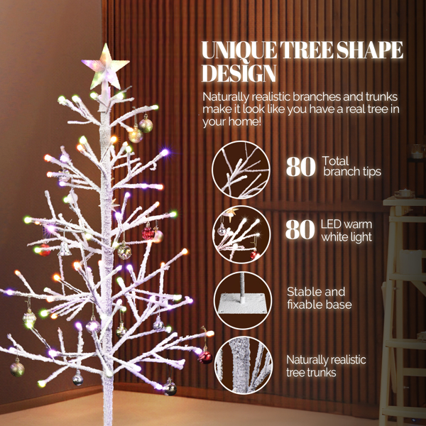 4ft With Stars On Top, Snowy Fir Shape, Plastic Material, 80 Lights, Warm Colors, Four Colors, 8 Modes With Remote Control, 80 Branches, Indoor Tree Lights, White