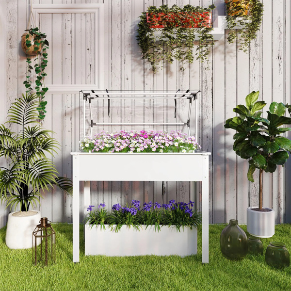  White mini greenhouse with raised garden bed