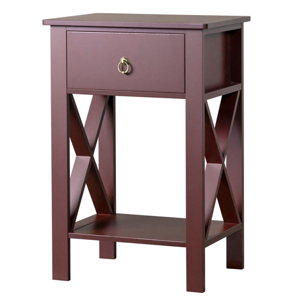 Side Intersection Style Bedside Table Coffee Table with Two-layer Drawer Brown