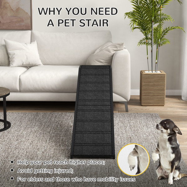 Dog Ramp for Bed, Pet Ramp for Dogs with Non-Slip Carpet and Top Platform, 74" x 16" x 25", Black