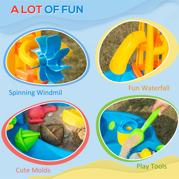 2 in 1 cover sandbox with outdoor umbrella and multiple toys