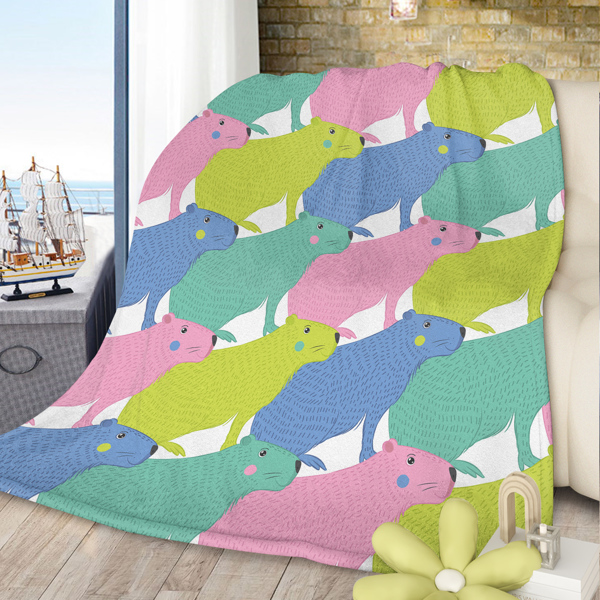 Colorful Capybara Flannel Blankets Capybara Rodent Animal Blankets for Bed Sofa Couch Super Soft Lightweight Animal Blanket 130*150cm