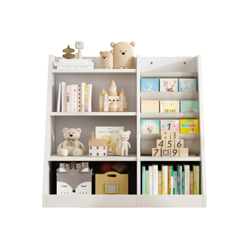 White Wooden Toy Storage Organizer Cabinet  Kids Bookshelf  Children Bookcase Toddler Baby Sling Book Rack Adjustable Shelf for Playroom Bedroom Nursery Hallway School Kindergarten Living Room