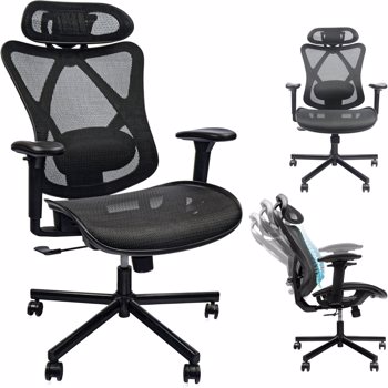 Mesh Office Chair, Ergonomic Office Chairs with Wheels, Adjustable Lumbar Support,Armrest, Headrest-Tilt High Back Desk Chair with Mute Wheel for Office, Home, Gaming