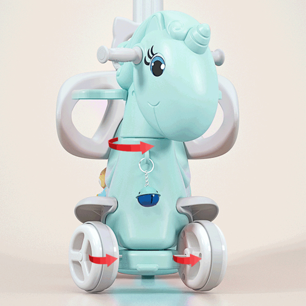 Upgraded Rocking Horse for Toddlers, Balance Bike Ride On Toys with Push Handle, Backrest and Balance Board for Baby Girl and Boy, Unicorn Kids,blue