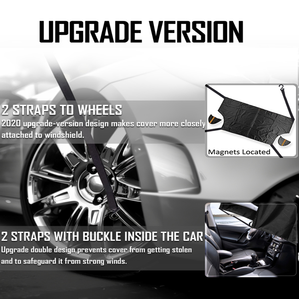 适用于轿车、越野车和卡车的超大挡风玻璃防冰雪罩 - 82 "x 62” 防水防霜保护，带侧后视镜罩、冬季遮阳帘和挡风玻璃保护罩-2