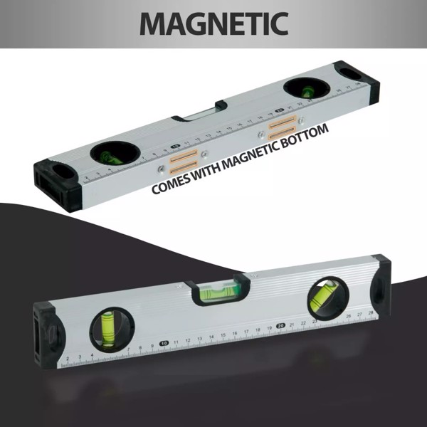 SILVER MAGNETIC 3 PIECE BUILDERS BUILDING SPIRIT LEVEL SET - 300, 600, 1000mm