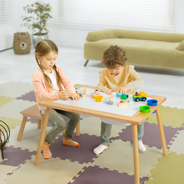 Children's Sensory Table with Stool, Kids Activity Table with 2 Storage Bins & 2 Pen Holders & Paper Roll, Multifunction Toddler Table for Play Study Dining Reading Arts Crafts, Wood