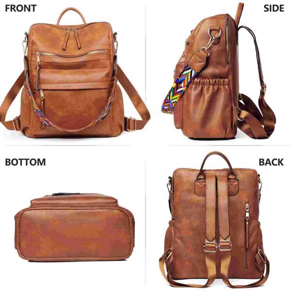 Backpack Purse for Women Fashion PU Leather Designer Anti-theft School Backpack Convertible Shoulder Bags Brown