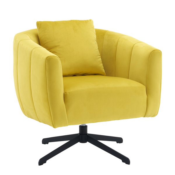 360° Swivel Accent Chair, Modern Velvet Fabric Living Room Armchair, Comfy Wide Upholstered with Fluffy Cushion and Metal Legs, Barrel Chairs for Living Room, Lounge, Office Yellow