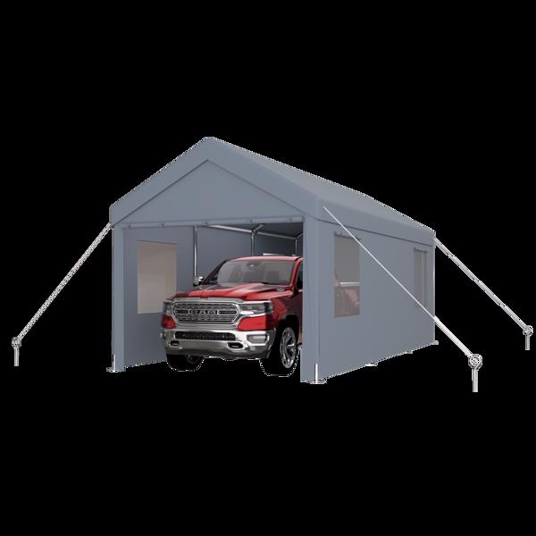 Carport 12' x 20' Portable Garage, Heavy Duty Car Port Canopy with 2 Roll-up Doors & 4 Ventilated Windows for Car, Truck, Boat, Garden Tools,grey