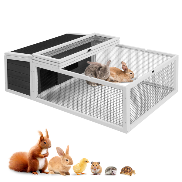 Chicken Coop with Run, 50in Rabbit Hutch Bunny Cage, Indoor Outdoor Tortoise House Habitat Guinea Pig Cage for Small Animals with Waterproof Asphalt & Openable Roof and Side Door