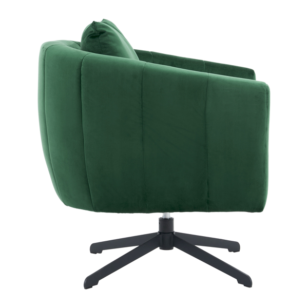 360° Swivel Accent Chair, Modern Velvet Fabric Living Room Armchair, Comfy Wide Upholstered with Fluffy Cushion and Metal Legs, Barrel Chairs for Living Room, Lounge, Office Green