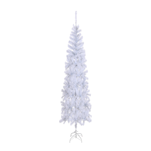 6 FT Pre-lit Artificial Pencil Christmas Tree, Hinged Xmas Pine Tree with 400 Branch Tips, 210 Lights and Remote Control for Holiday Party Office Home, White  S001