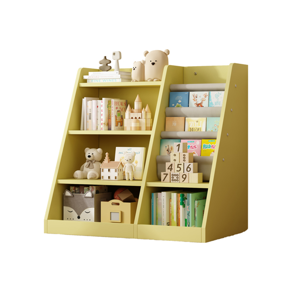 Yellow Wooden Toy Storage Organizer Cabinet Kids Bookshelf  Children Bookcase Toddler Baby Sling Book Rack Adjustable Shelf for Playroom Bedroom Nursery Hallway School Kindergarten Living Roomy