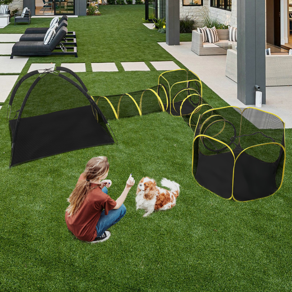 Outdoor Cat Enclosures for Indoor Cats, 5 in 1 Portable Cat Play Tent with Tunnels and Cat Houses for Indoor Outdoor, Cat Playpen Enclosed for Cats Rabbits and Small Animals, Orange