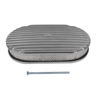 15\\" Oval Full Finned Polished Aluminum Air Cleaner Filter For Chevy SBC 350 400