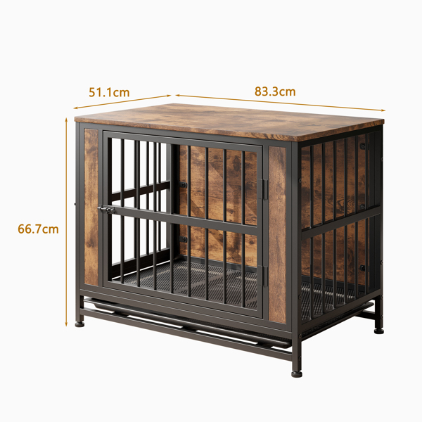 Dog Crate Furniture,  Wooden Dog Crate Table, 32.8" Dog Kennel with 2 Sliding Doors and Thick Iron Door Frame, Decorative Pet Crate House for Medium/Small Dog Indoor Use(Rustic Brown)