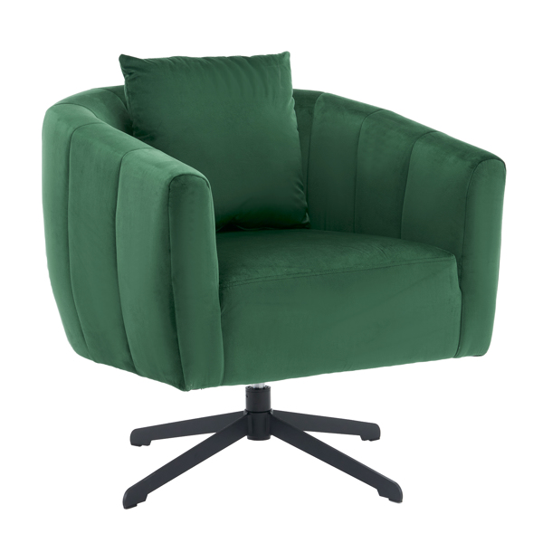 360° Swivel Accent Chair, Modern Velvet Fabric Living Room Armchair, Comfy Wide Upholstered with Fluffy Cushion and Metal Legs, Barrel Chairs for Living Room, Lounge, Office Green