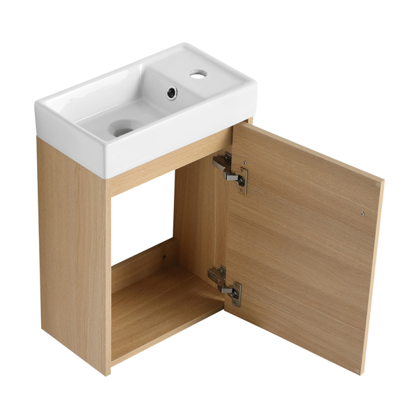 16'' Floating Wall-Mounted Bathroom Vanity with Ceramic Sink & Soft-Close Cabinet Door, For Small Bathroom