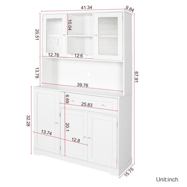 Kitchen Pantry Storage Cabinet, Modern Buffet Cabinet with Hutch, Food Pantry Cabinet with Doors and Shelves  Wine Rack for Dining Room, White