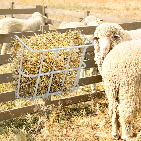 Large Capacity Hay Feeder, Heavy-Duty Steel Goat Hay Rack, 22.8" Long Wall Mounted Horse Hay Holder, Multiple Sided Feeding Rack for Sheep Farm Livestock Indoor Outdoor, Silver