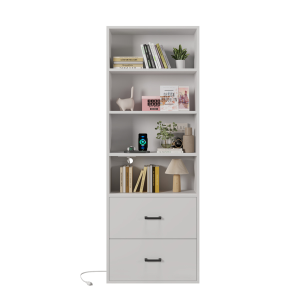 FCH 4 layers with 2 USB 2 plugs and sockets 2 drawers Triamine board 60*23.5*180cm display cabinet white