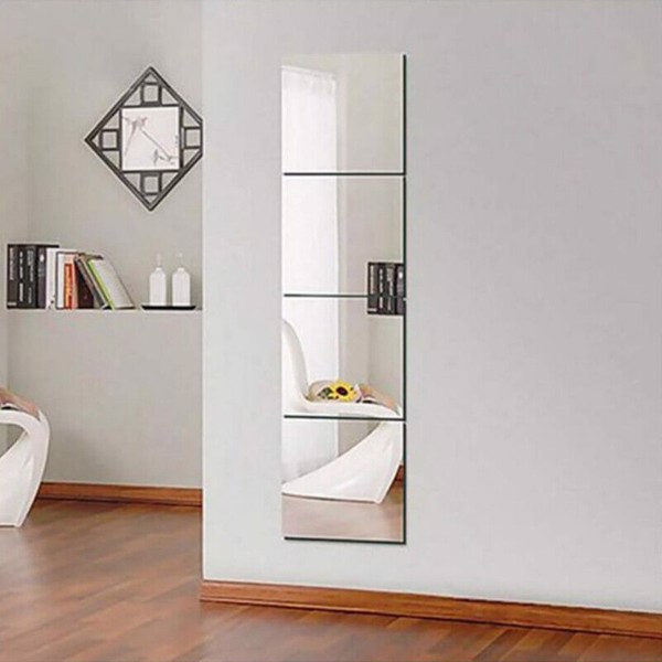 40X Glass Mirror Tiles Wall Sticker Square Self Adhesive Stick On Home Set DIY S