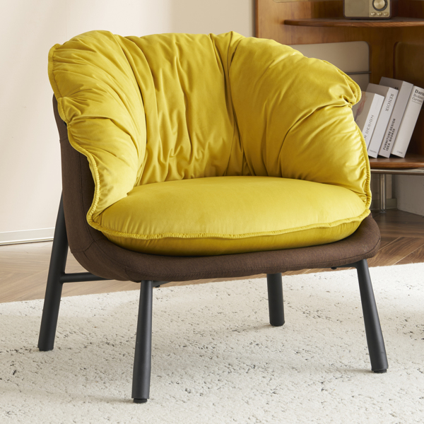 Velvet Accent Chair Barrel Chair with Metal Legs Modern Comfy Armchair Accent Reading Chair for Living Room, Bedroom, Study Room, Home Office yellow