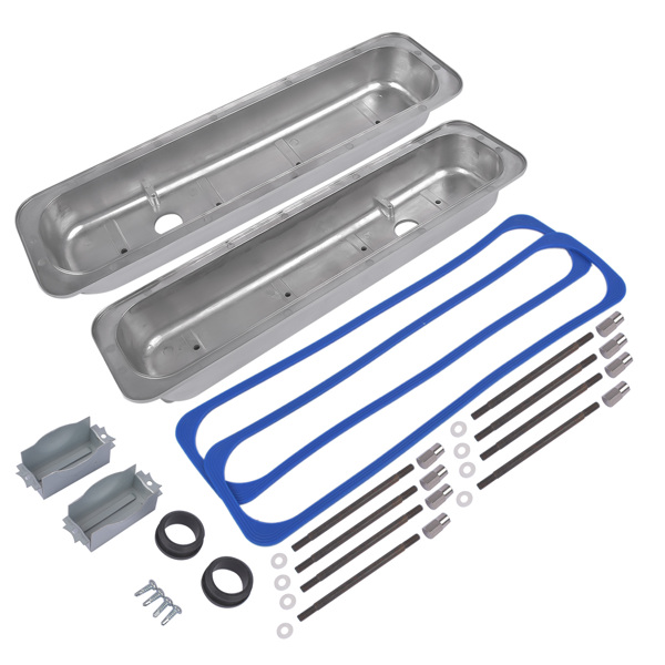 Polished Short Finned Center Bolt Valve Covers w/ Gasket For SBC 1987-1997 Small Block Chevy 5.0L 5.7L 305 350 Engines