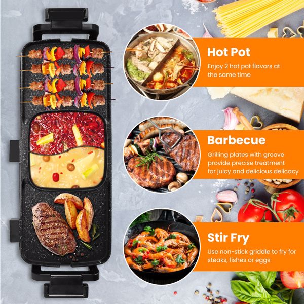 2 in 1 Hot Pot with Grill, Electric Hot Pot 2 in 1 Hot Pot BBQ Grill, Removable Hotpot Pot 2800W /Large Capacity Power Separate Temperature Control, Electric Grill for 2-10 People